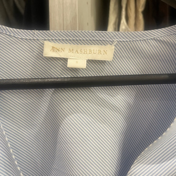 Blue and white Ann Mashburn wrap tie blouse - Picture 5 of 6